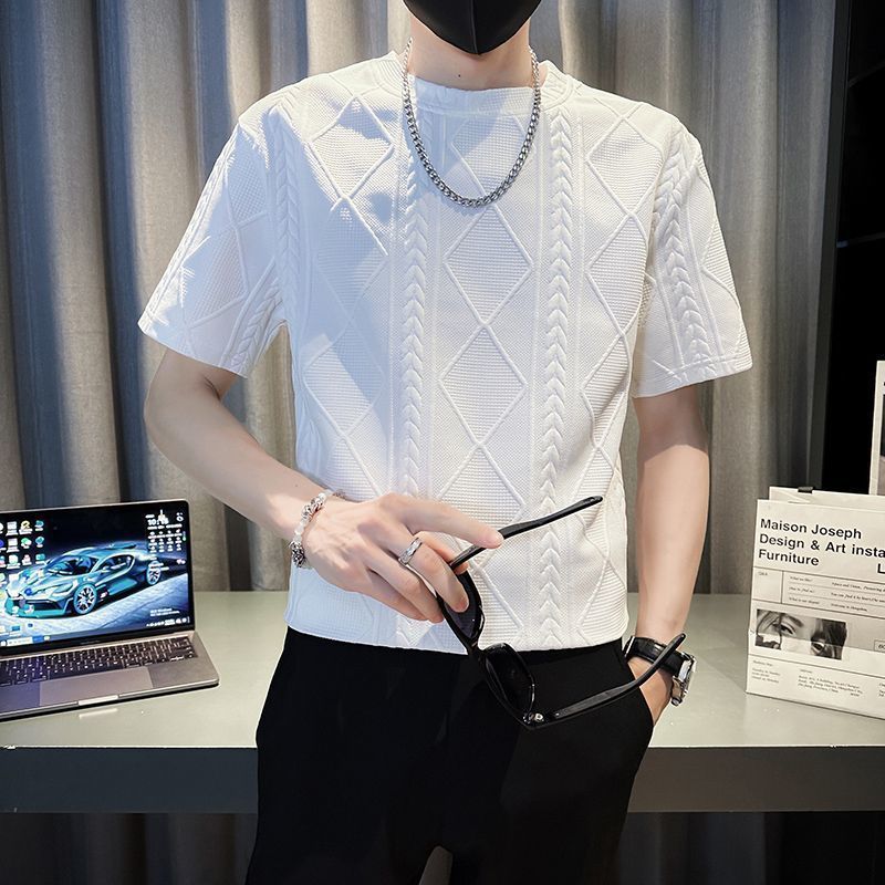 Rhombus Jacquard Personality Trend Summer Round Neck Half