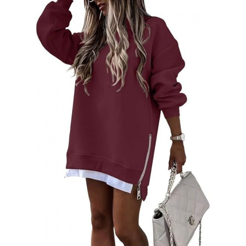 Fall Winter Fashion Stitching Side Zipper Design