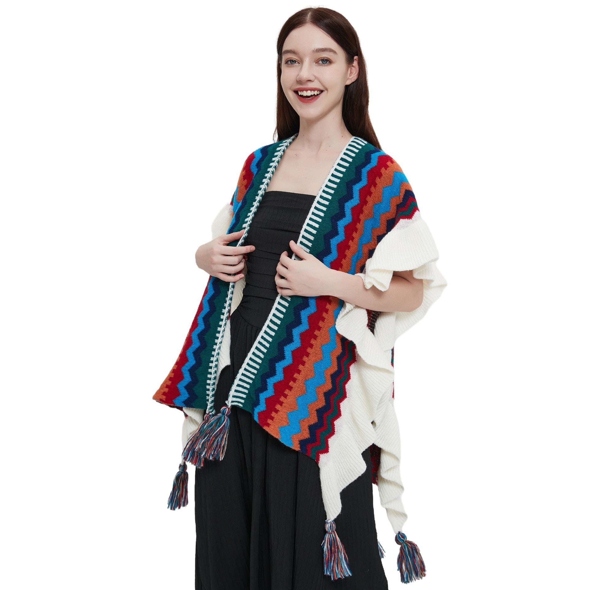European And American Ladies Style Ruffled Knitted Shawl