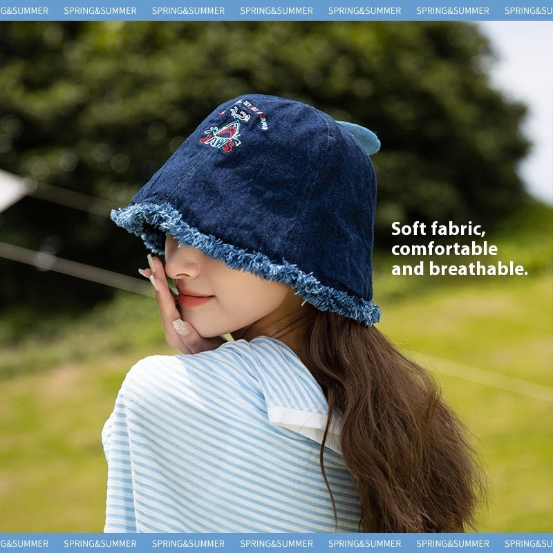 Japanese Shark Cartoon Bucket Hat Denim Big Head Basin Hat