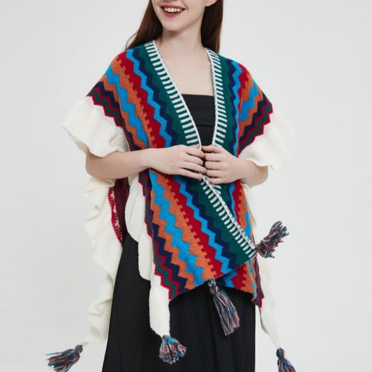 European And American Ladies Style Ruffled Knitted Shawl