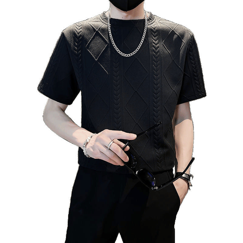 Rhombus Jacquard Personality Trend Summer Round Neck Half