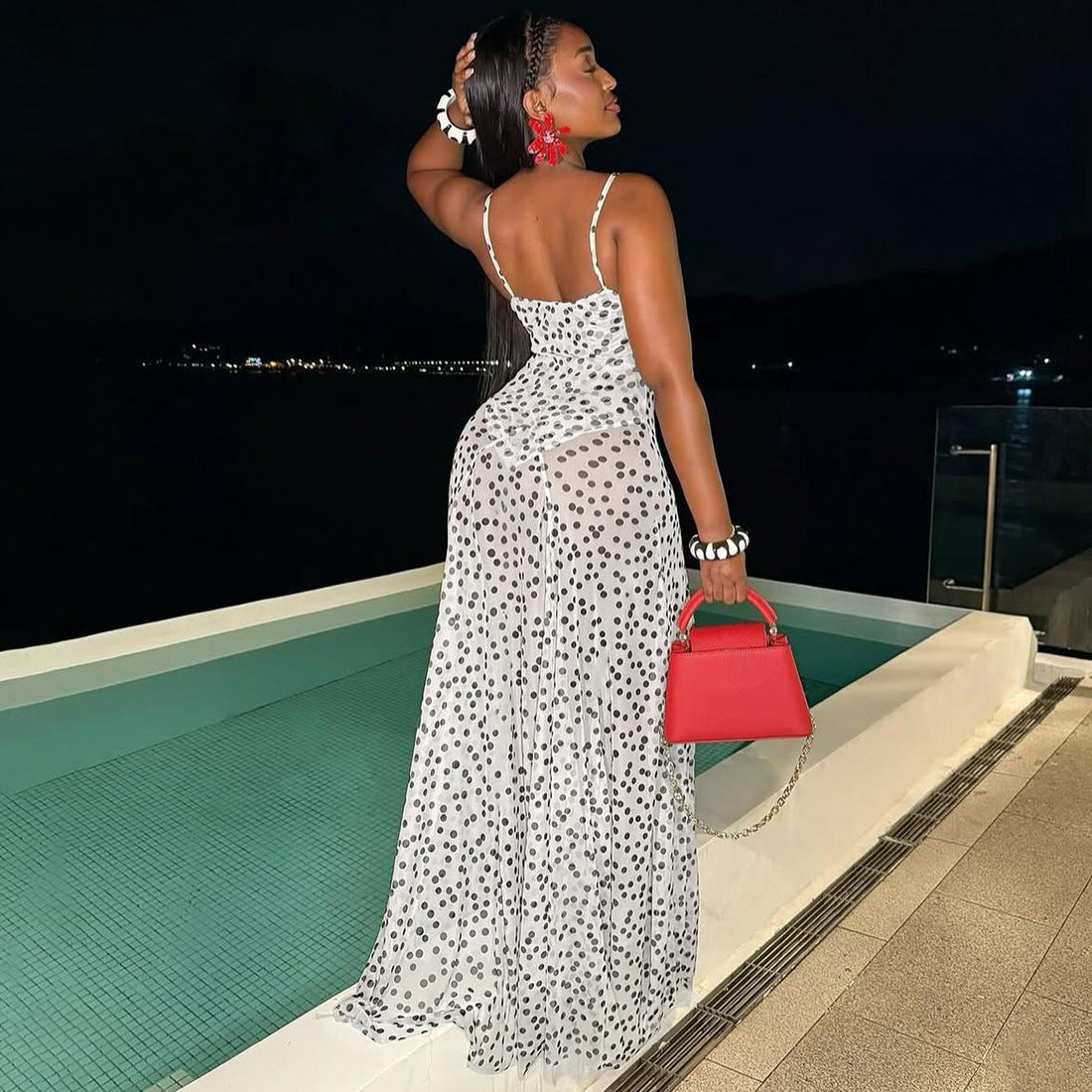 Street Shot Polka Dot Print Sleeveless Sling High Waist