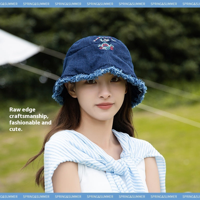 Japanese Shark Cartoon Bucket Hat Denim Big Head Basin Hat