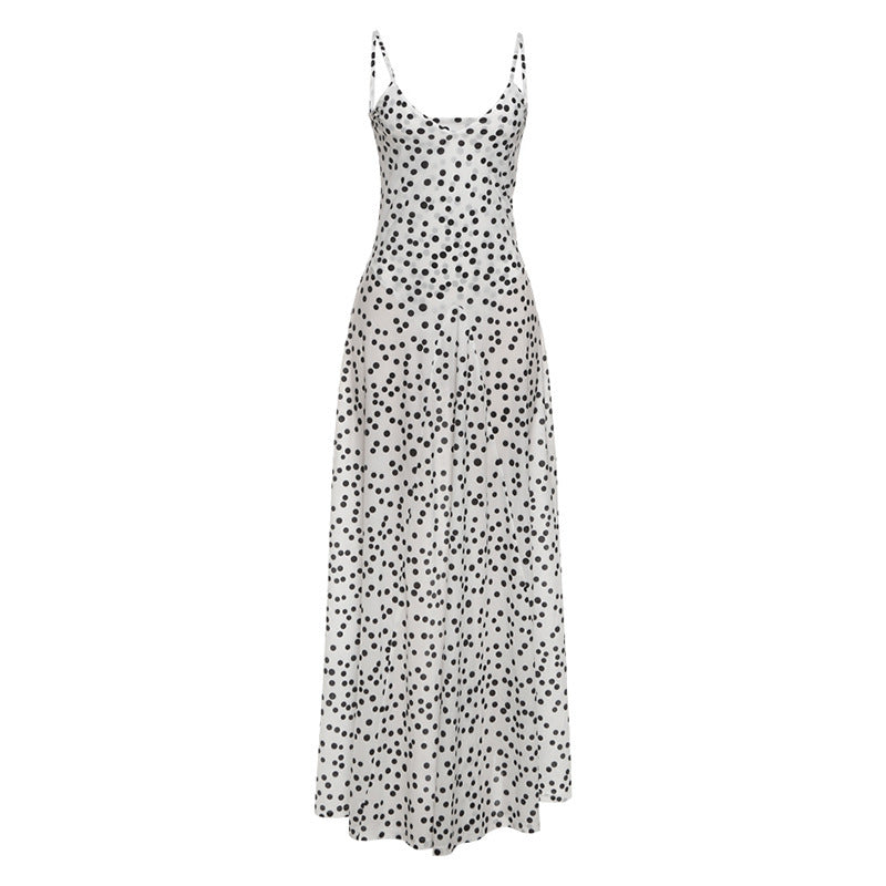 Street Shot Polka Dot Print Sleeveless Sling High Waist