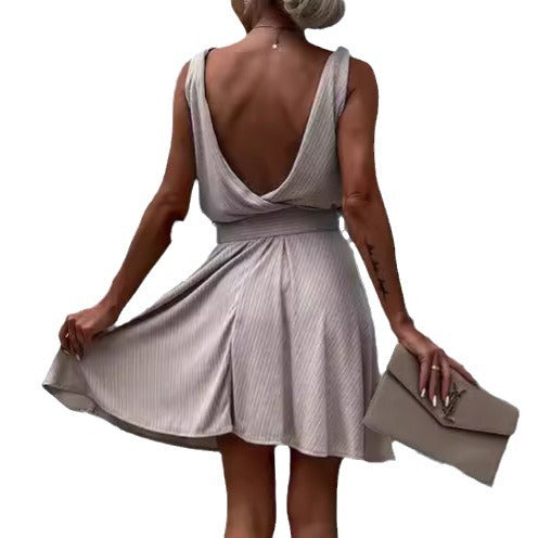 Women's Fashion Solid Color Deep V-neck Sleeveless Lace-up