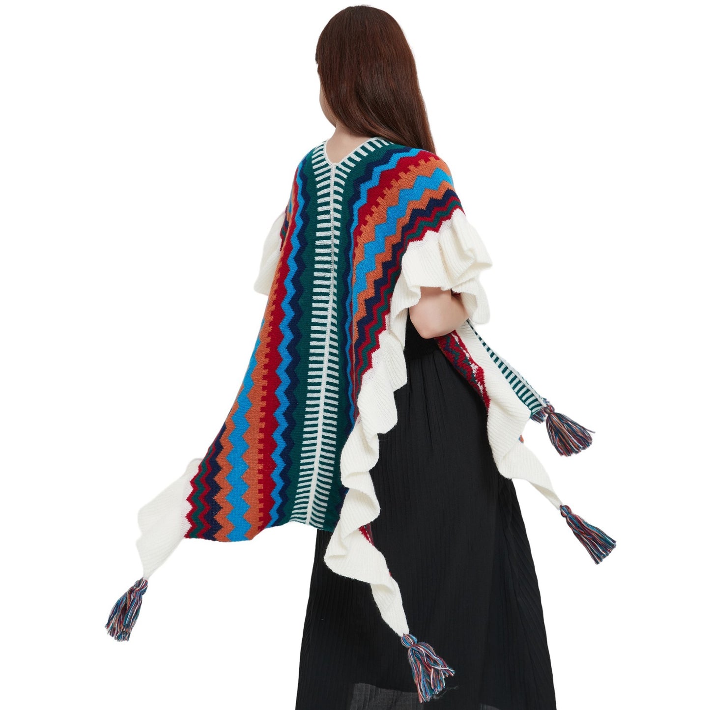 European And American Ladies Style Ruffled Knitted Shawl