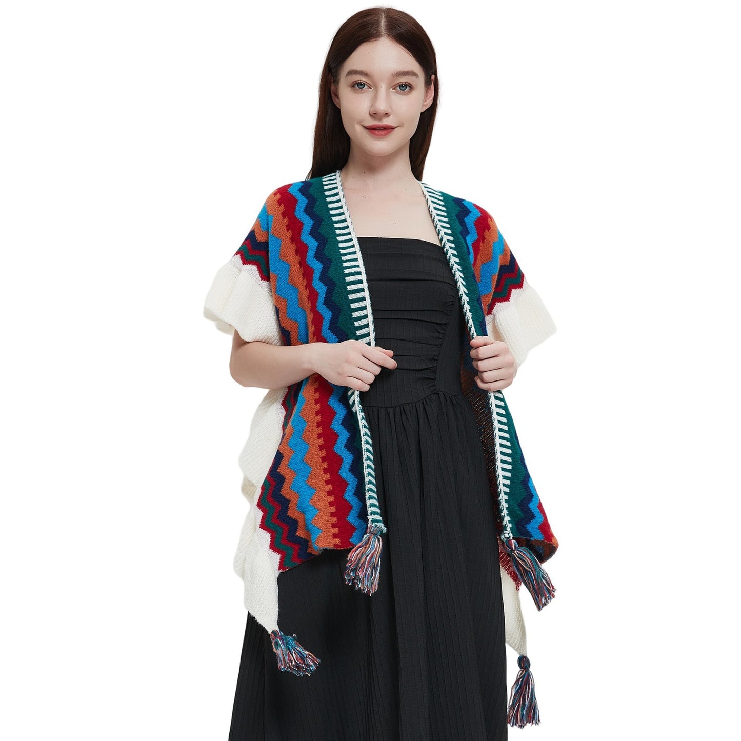 European And American Ladies Style Ruffled Knitted Shawl