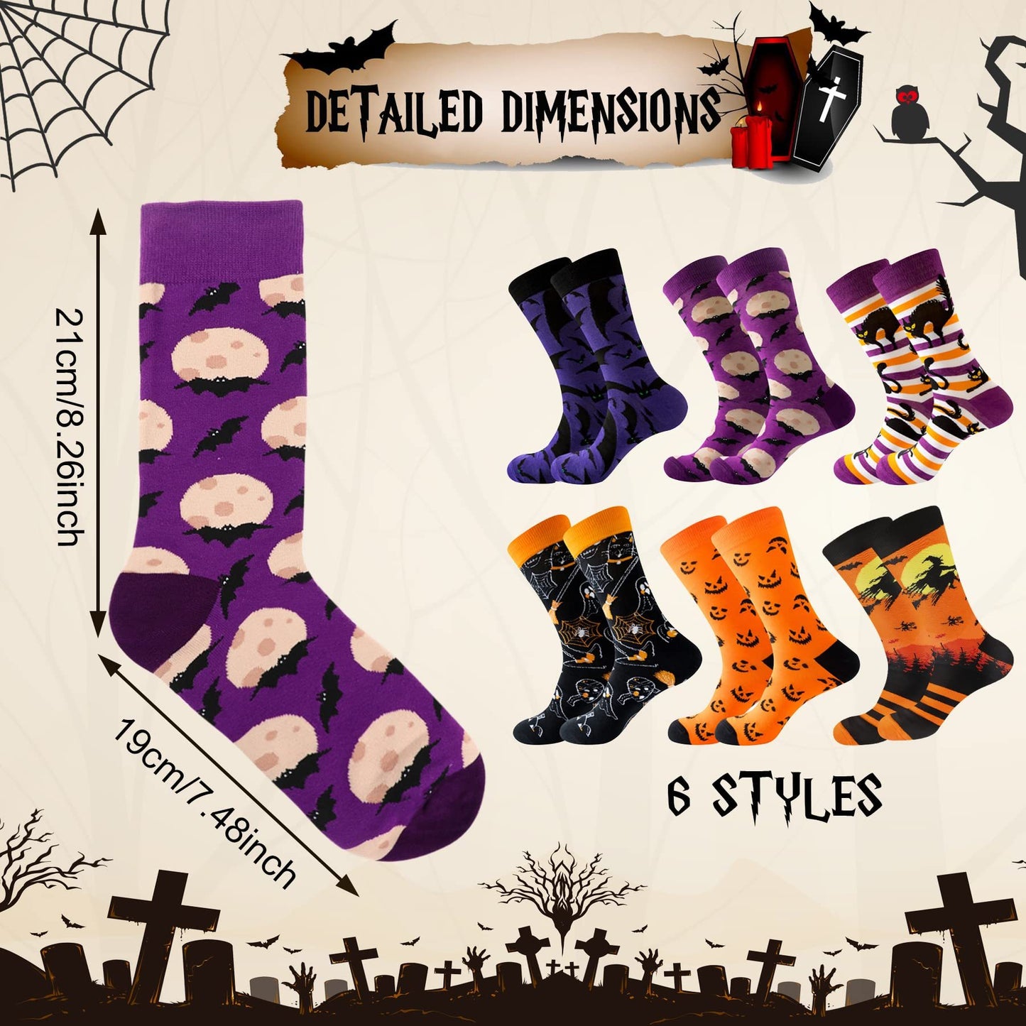 6 Pairs Halloween Christmas Socks For Men Women Girls