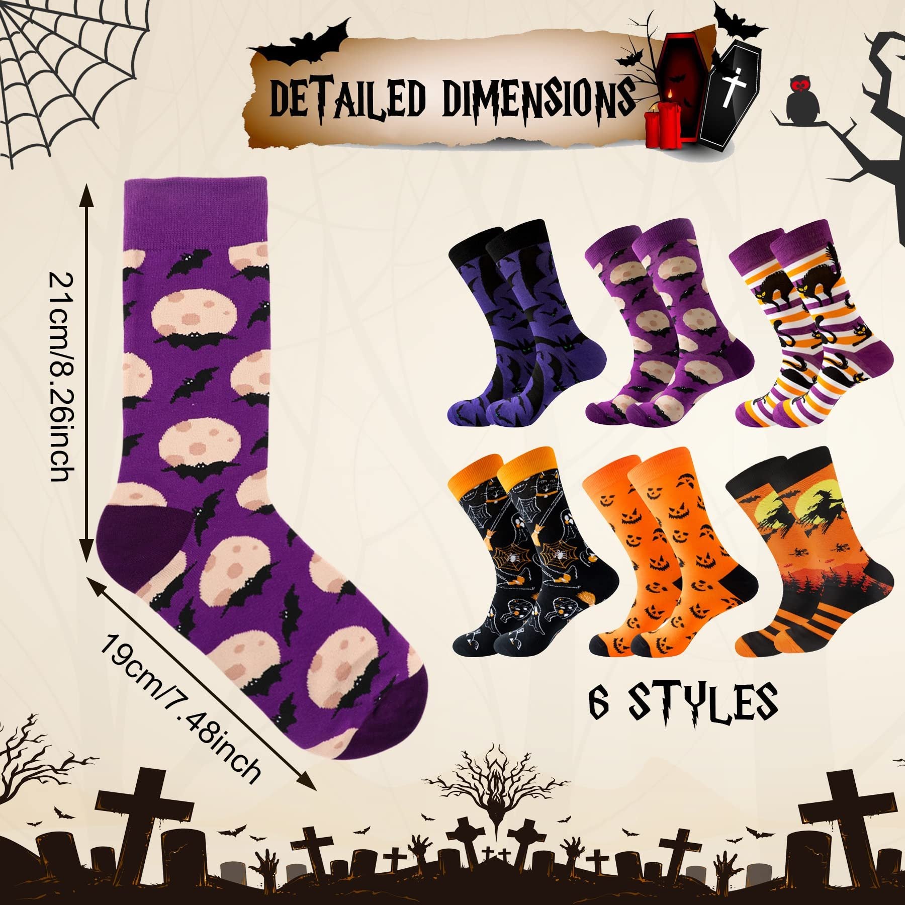 6 Pairs Halloween Christmas Socks For Men Women Girls