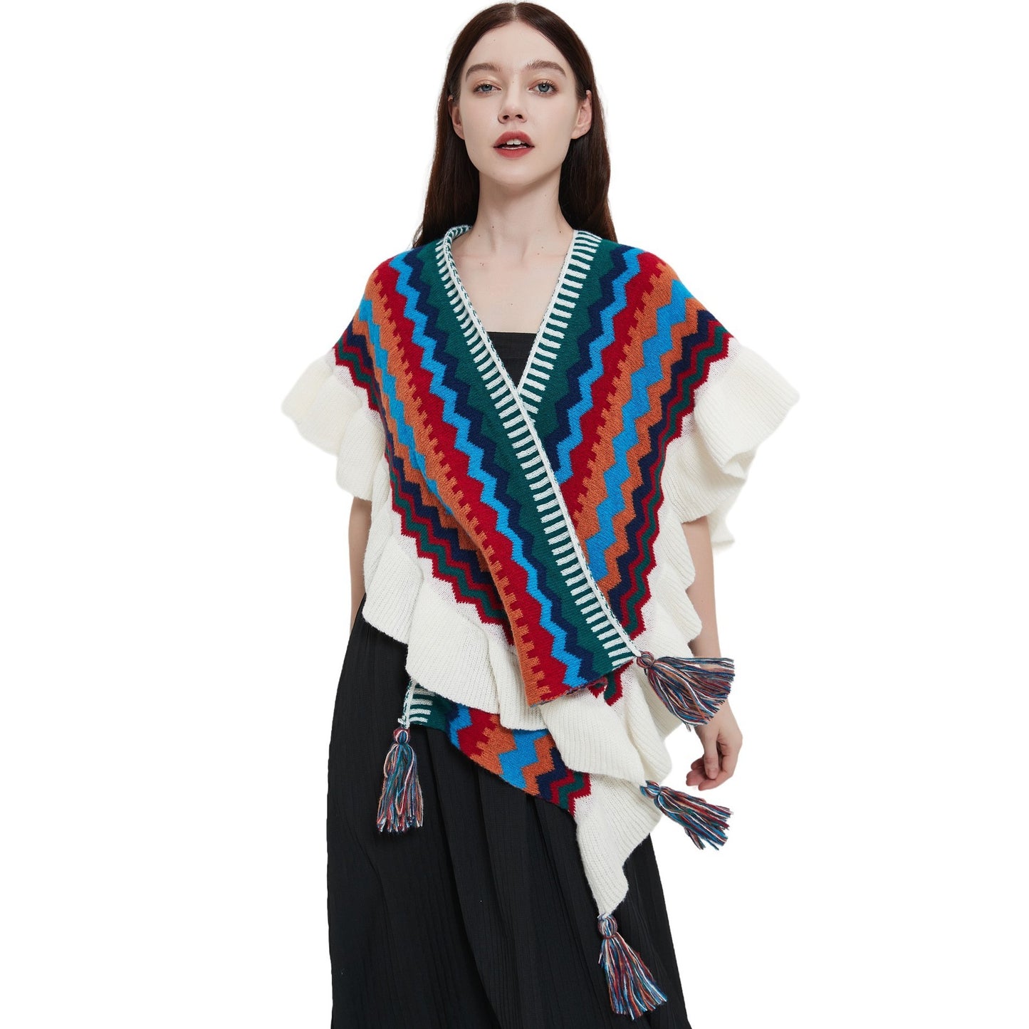 European And American Ladies Style Ruffled Knitted Shawl