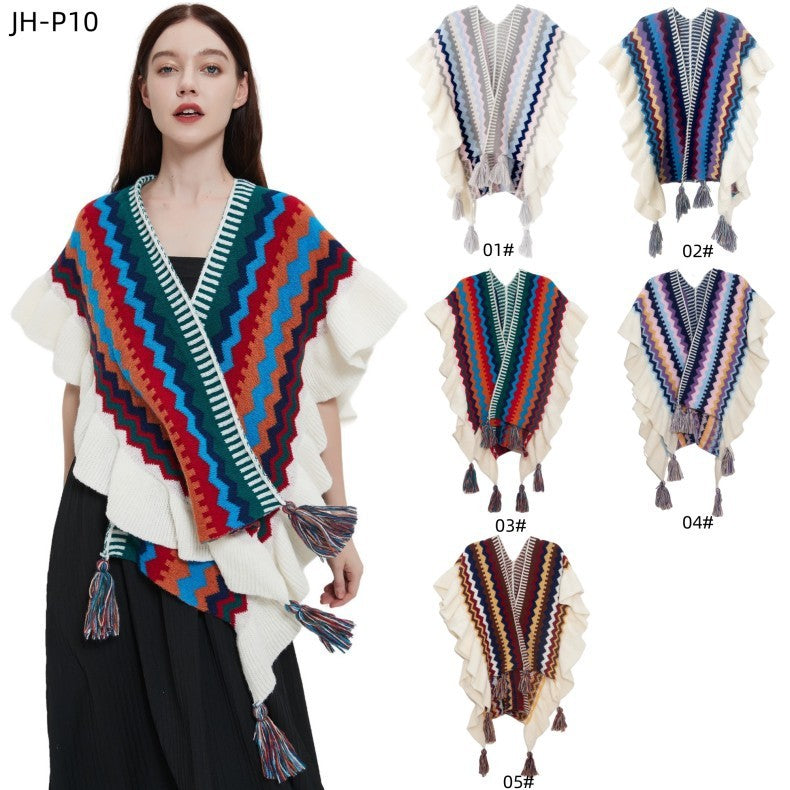 European And American Ladies Style Ruffled Knitted Shawl