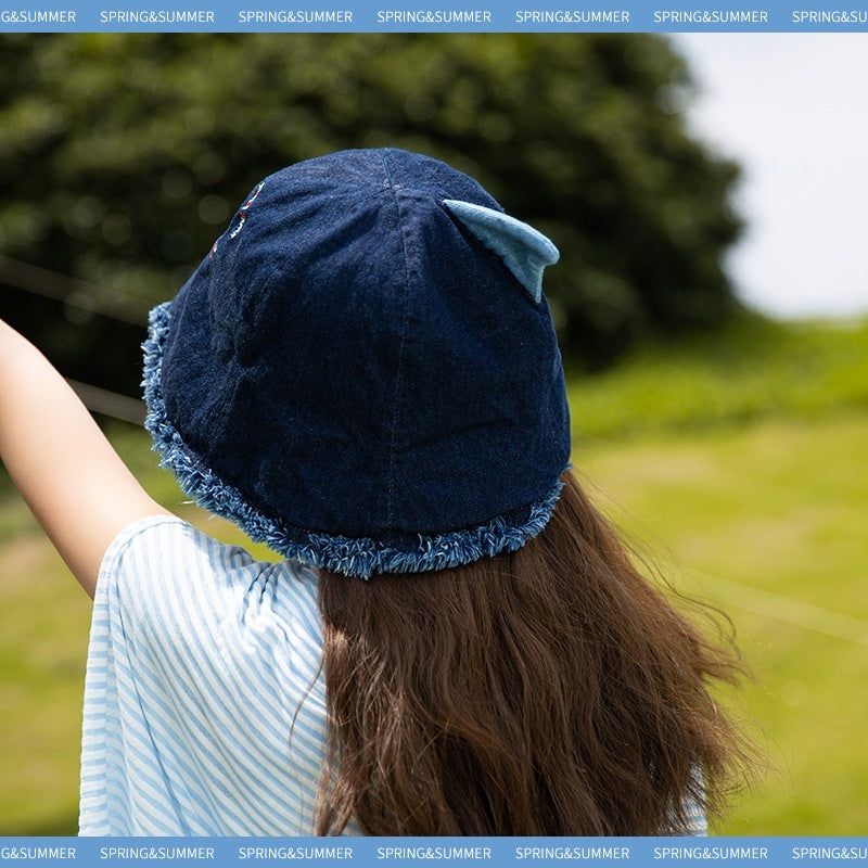 Japanese Shark Cartoon Bucket Hat Denim Big Head Basin Hat