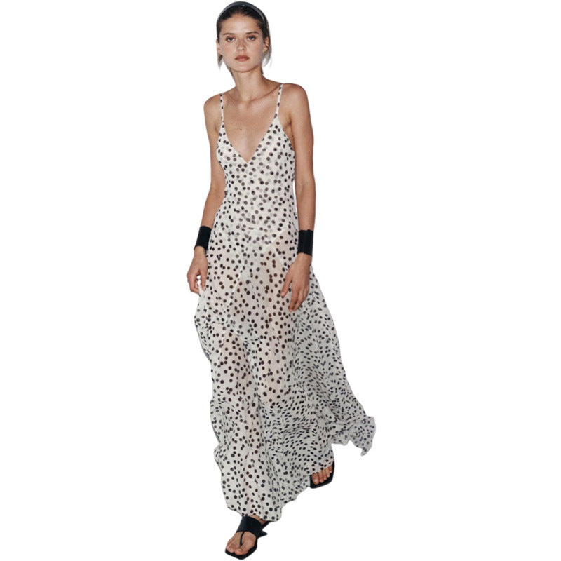 Street Shot Polka Dot Print Sleeveless Sling High Waist