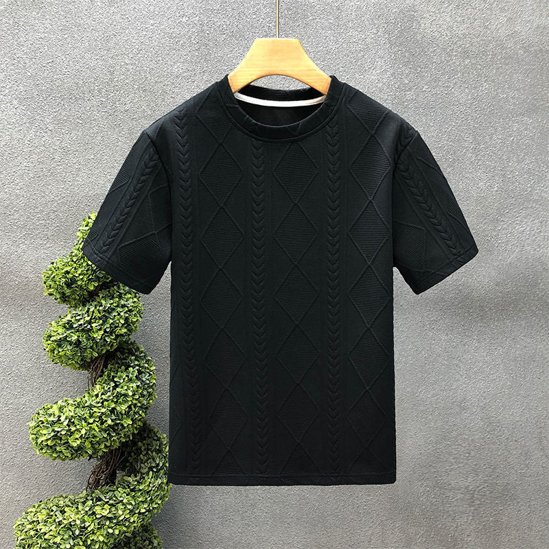 Rhombus Jacquard Personality Trend Summer Round Neck Half