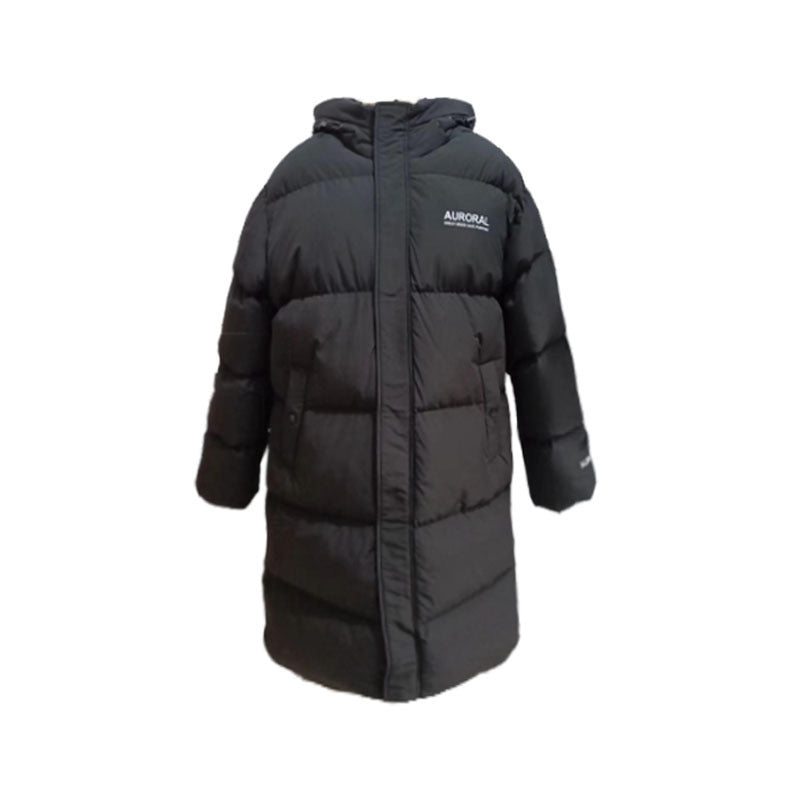 Casual Black Hooded Straight Long Cotton Jacket
