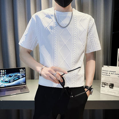 Rhombus Jacquard Personality Trend Summer Round Neck Half 