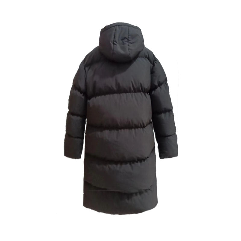 Casual Black Hooded Straight Long Cotton Jacket