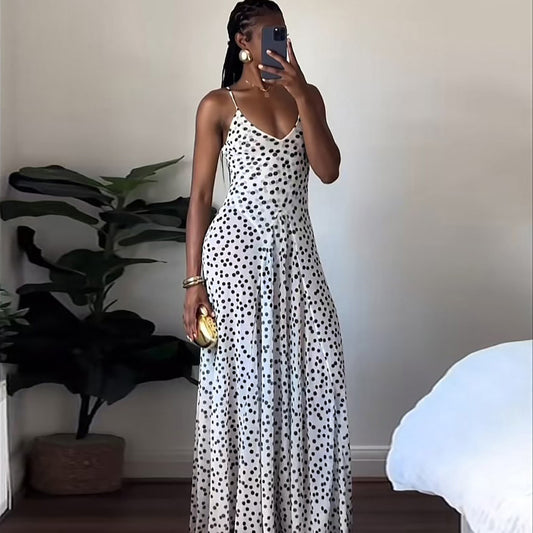 Street Shot Polka Dot Print Sleeveless Sling High Waist 