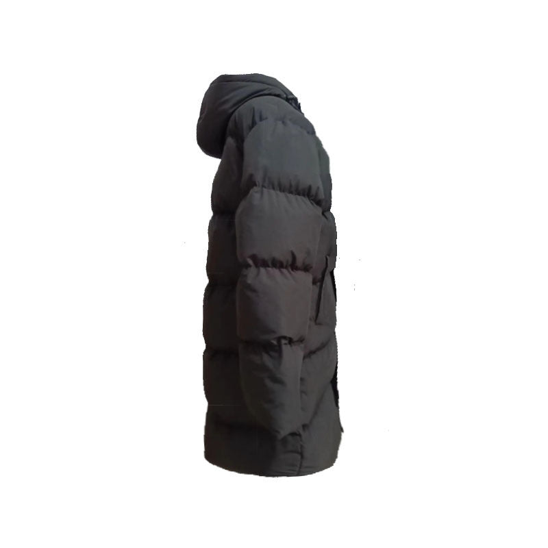 Casual Black Hooded Straight Long Cotton Jacket