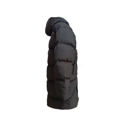 Casual Black Hooded Straight Long Cotton Jacket