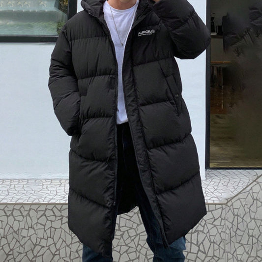 Casual Black Hooded Straight Long Cotton Jacket