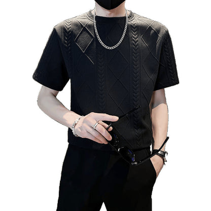 Rhombus Jacquard Personality Trend Summer Round Neck Half 