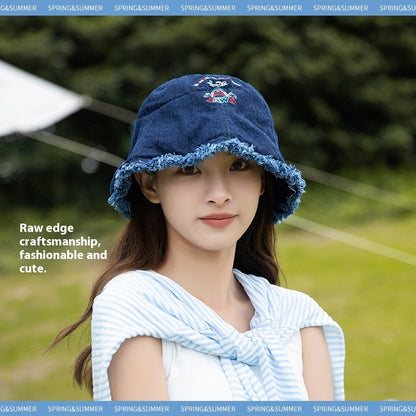 Japanese Shark Cartoon Bucket Hat Denim Big Head Basin Hat