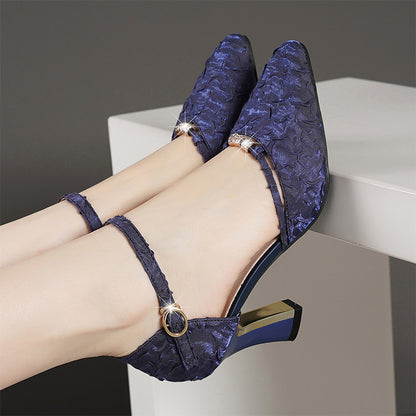 Women's High Heels With Medium Block Heels  Genuine Leather