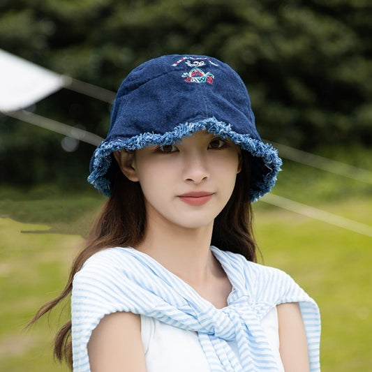 Japanese Shark Cartoon Bucket Hat Denim Big Head Basin Hat