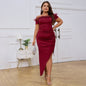 Off-the-shoulder Design Irregular Slim Feather Dress