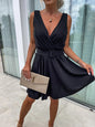 Women's Fashion Solid Color Deep V-neck Sleeveless Lace-up