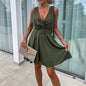 Women's Fashion Solid Color Deep V-neck Sleeveless Lace-up