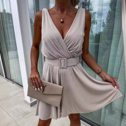 Women's Fashion Solid Color Deep V-neck Sleeveless Lace-up