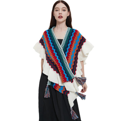 European And American Ladies Style Ruffled Knitted Shawl