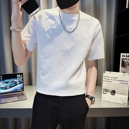 Rhombus Jacquard Personality Trend Summer Round Neck Half 