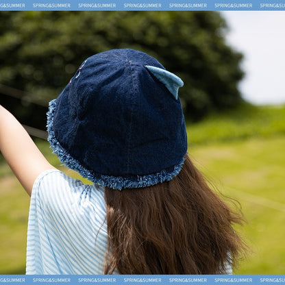 Japanese Shark Cartoon Bucket Hat Denim Big Head Basin Hat