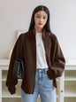 Solid Color Stand Collar Zipper Knitted Cardigan Top